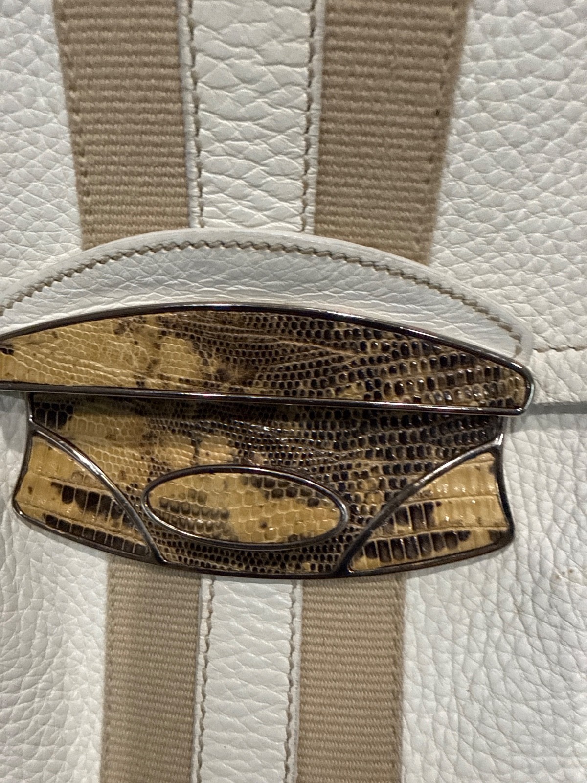 RARE authentic PRADA Vitello Daino Stripe Vintage Handbag purse cream beautiful image 2