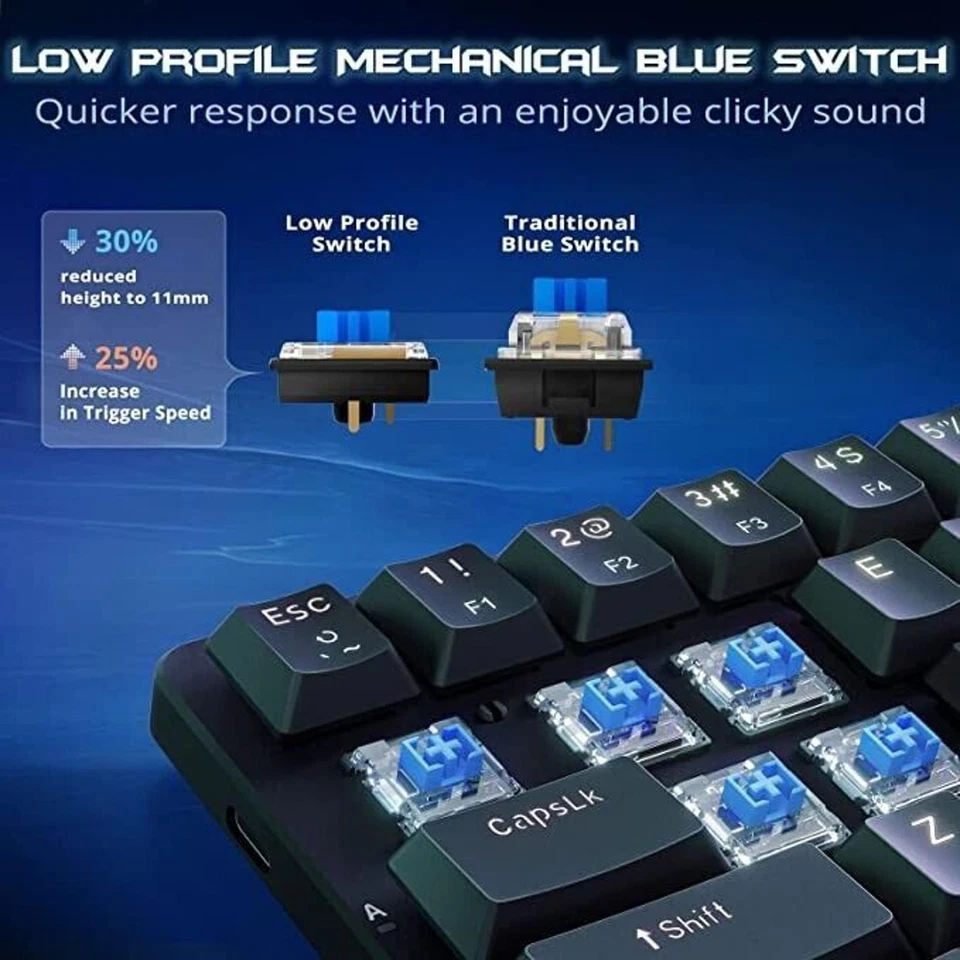Wired 60% Mechanical Gaming Keyboard - Low Profile Blue Switches - RGB Backlit - Image 2 of 4