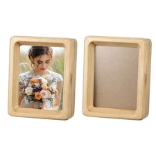 2pcs 3 x 4" Wood Mini Photo Frames Wooden Finish Picture Frame, Wood Color