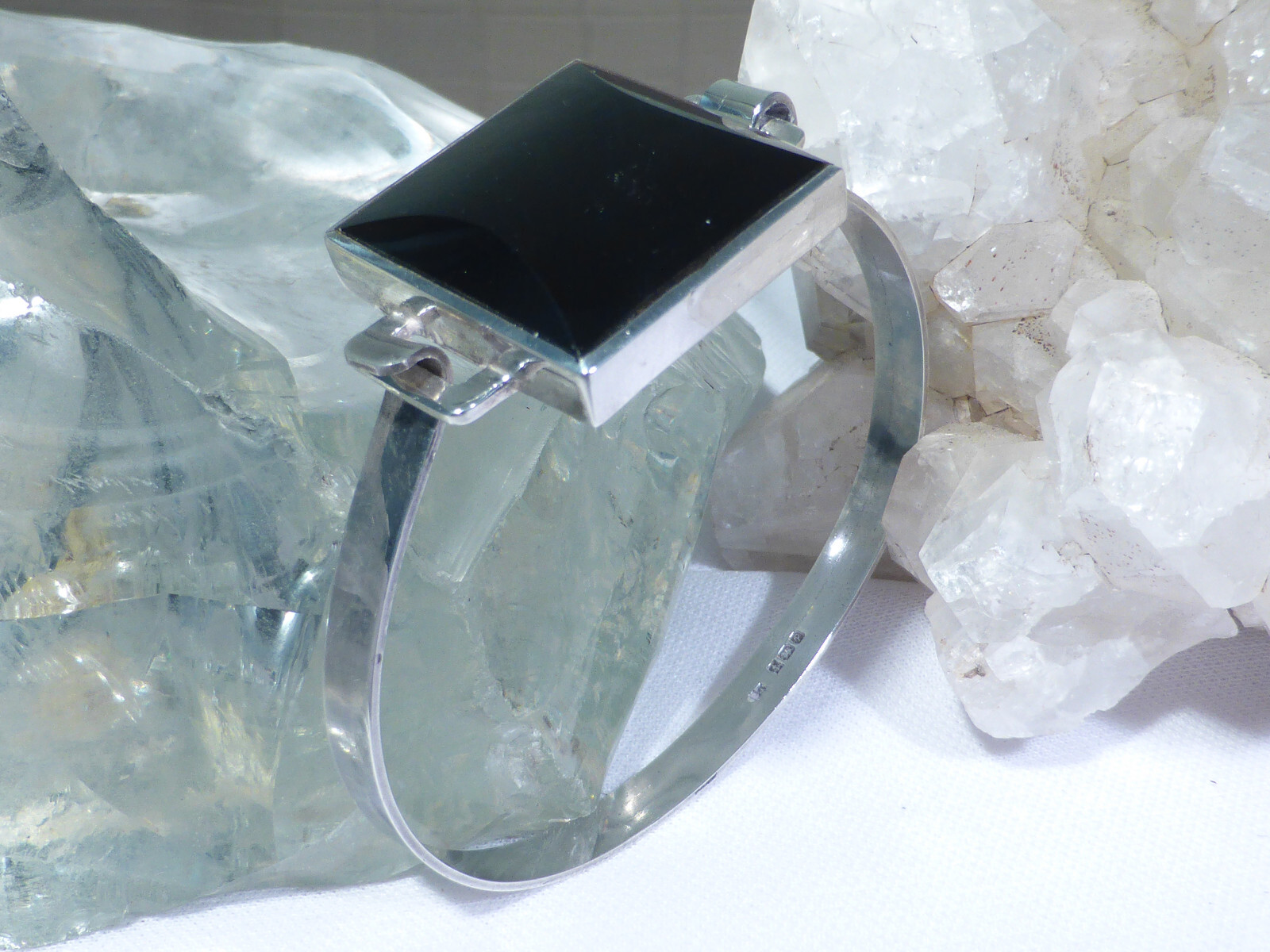 Solid Silver Bangle Onyx Stone Bracelet Hinged UK… - image 21