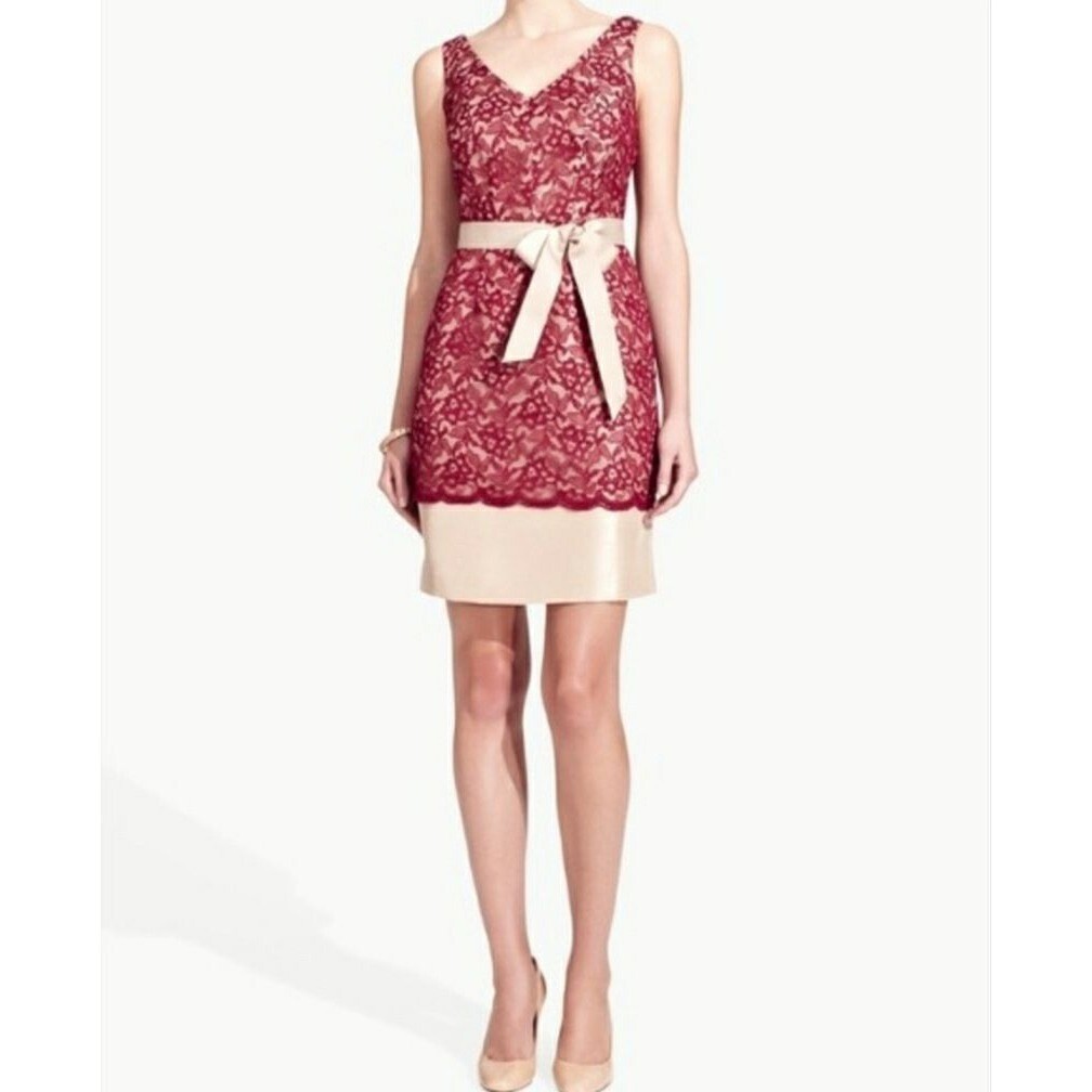 Red Wine Lace Women's Ribbon Belted The Limited Sheath Cocktail Dress Sz 14 New Red Wine Lace Women's Ribbon Belted The Limited Sheath Cocktail Dress Sz 14 New