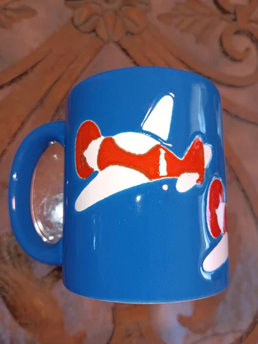 Rare Vintage Waechtersbach Child Mug Airplane Blue Red Made In West Germany