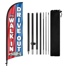 FSFLAG 8FT Walk Ins Drive Out Feather Flags with Pole and Stake for Business Ads