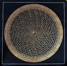 Goddess Green Tara Written "Om Tare Tuttare Ture Soha" Mantra Mandala Thangka