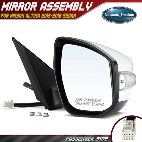 Passenger Power Mirror with Turn Signal Heated White for Nissan Altima 2013-2018