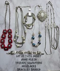 MIXED LOT OF VTG MONET ANNE KLEIN TRIFARI SILVERTONE NECKLACES BRACELET BROOCH