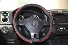 2019 Stitch On Steering Wheel Skin Wrap Cover Black w/ Red Strip Style