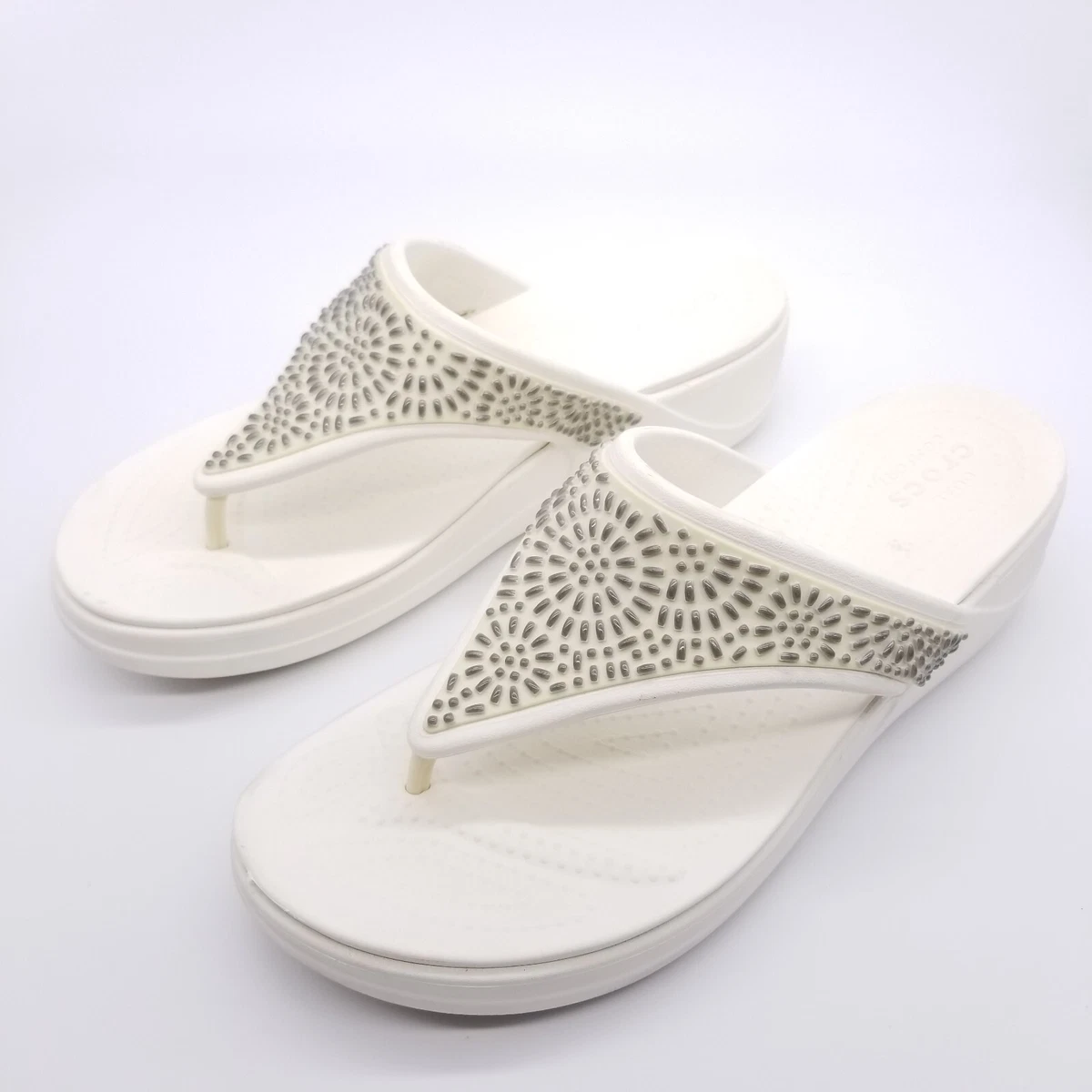 White embellished on sale flip flops