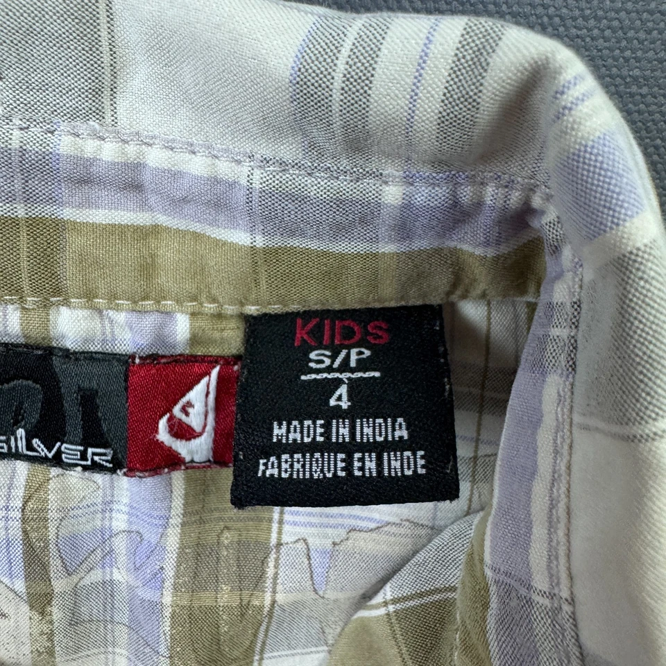 Quiksilver клетку рубашка для мальчиков 4 бежевый коротким рукавом серфинга коньков повседневный - Изображение 3 из 4