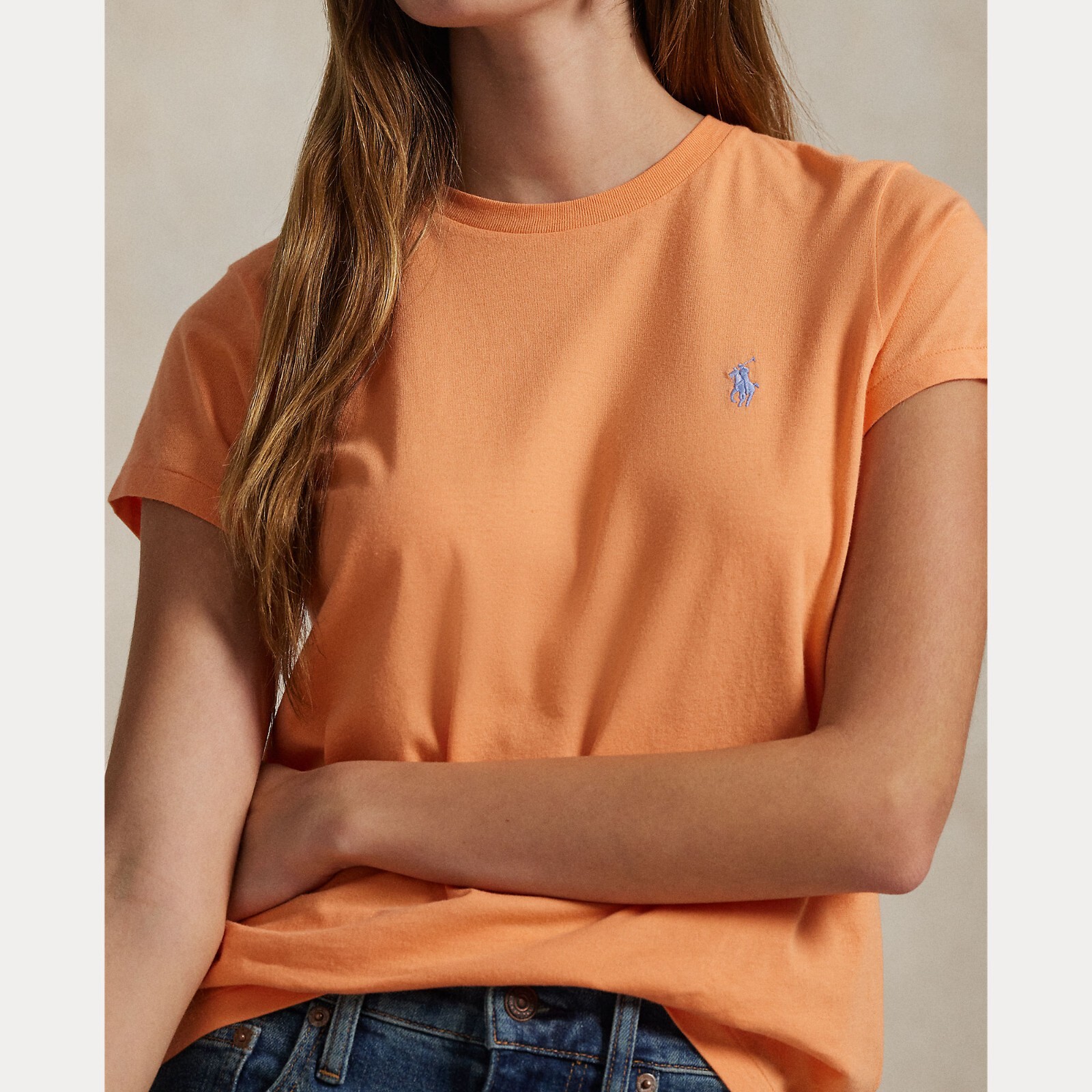 PONY Ralph Lauren Donna TG XS T Shirt Maglietta girocollo in jersey cotone Arancione