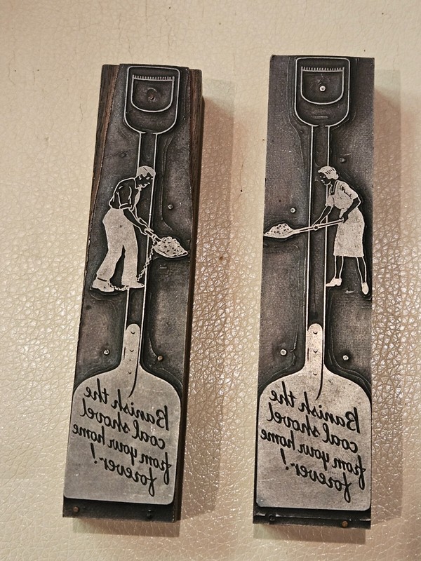 Metal/Walnut Printing Block Set-Banish The Coal Shovel From Your Home Forever