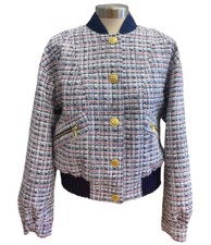 Gorgeous New Venus Navy Tweed Bomber Jacket Coat Size Xs Rare!