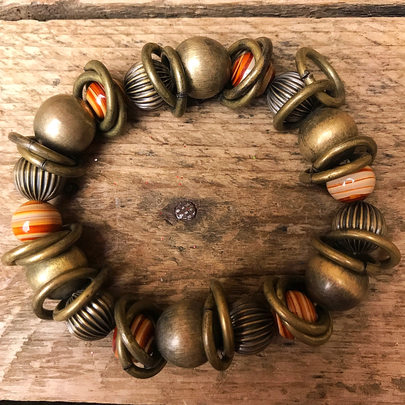 Bronze and Amber Beads and Loops Bracelet - image 2