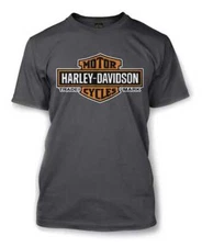Harley-Davidson Men's Elongated Orange Bar & Shield Charcoal T-Shirt 30291961