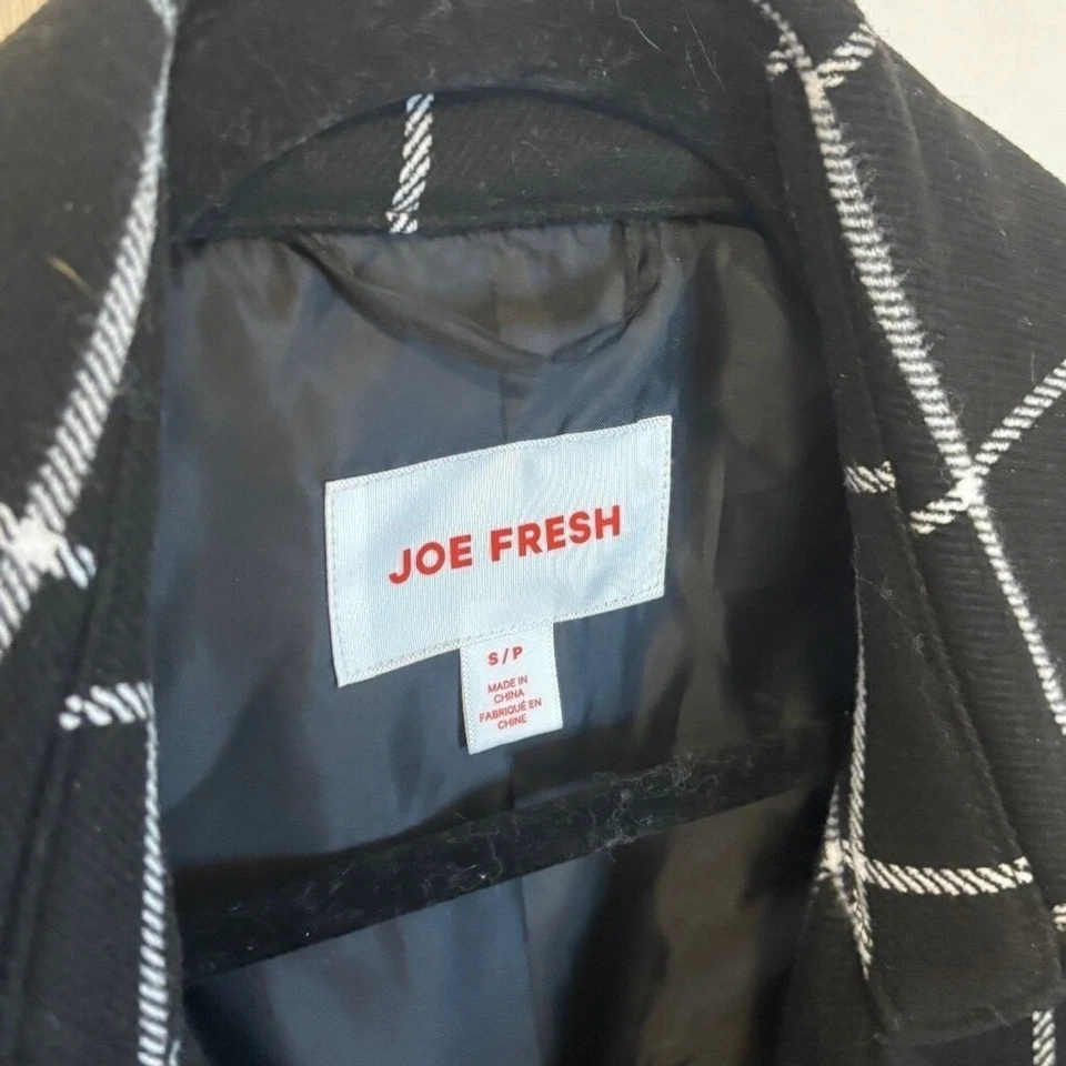 Abrigo Chaqueta Joe Fresh Blanco y Negro a Cuadros Frente Abierto Largo De Gran Tamaño Talla Pequeña Foto 4 de 4
