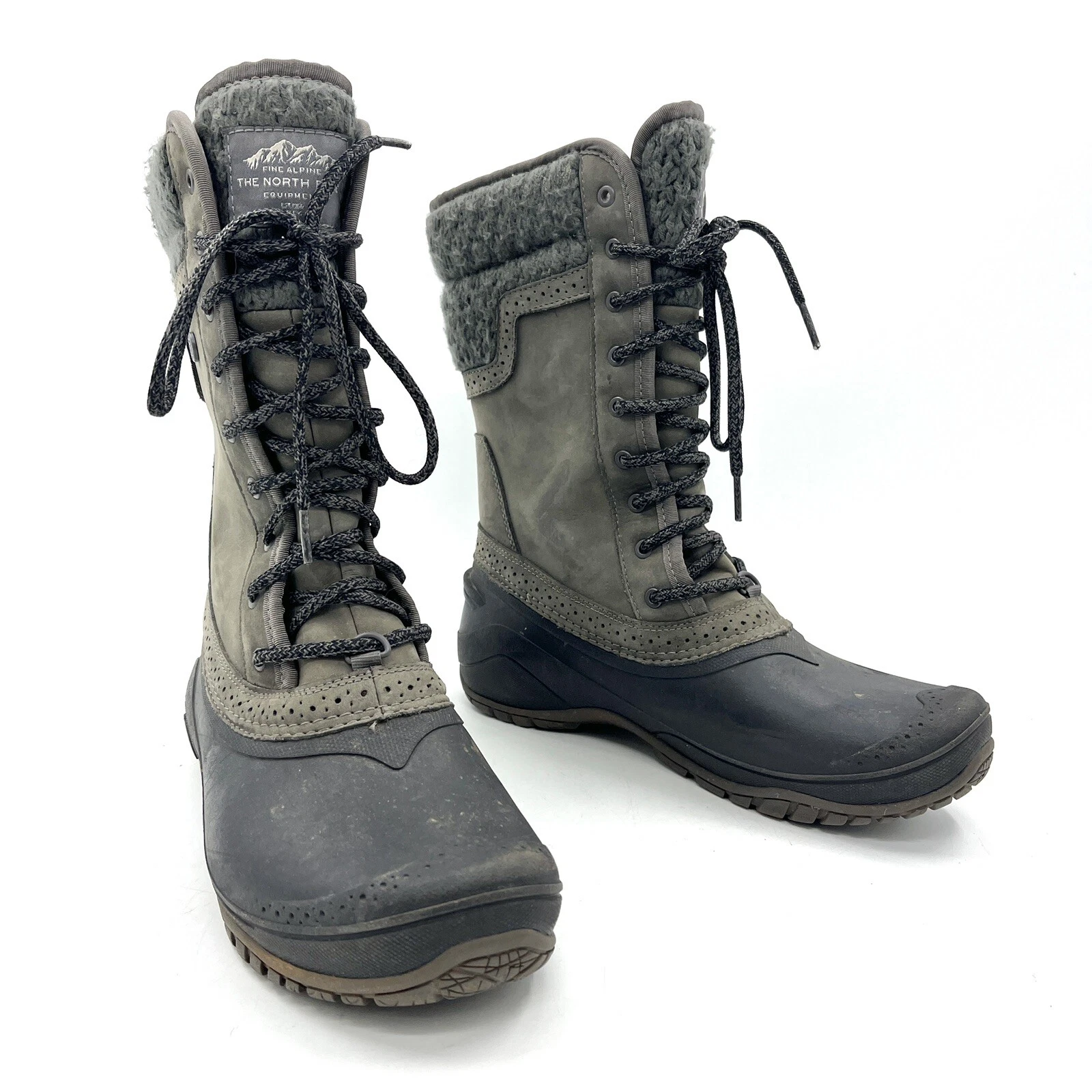 The North Face Gray Leather Fabric Winter Snow Boots Women's Size 8.5