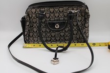 Brighton Signature Heart Canvas Croc Embossed Leather Brown Beige Satchel