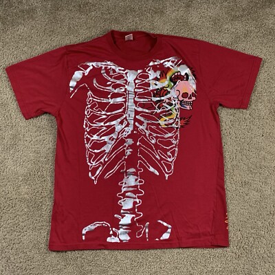Y2K Ed Hardy by Christian Audigier Mens XL Red Short Sleeve AOP