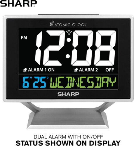 Desktop Dual Alarm Clock with Color Display Atomic Accuracy Calendar Day Bx 6 - Picture 2 of 8