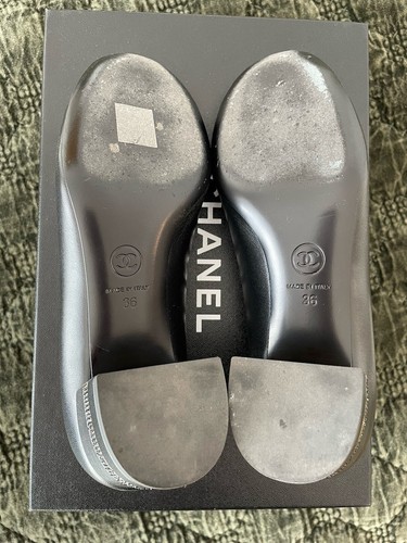 $1578 CHANEL BALLET PUMP BLACK PATENT CAP TOE CRYSTAL GOLD RING HEEL CC LOGO 36 - Picture 14 of 21