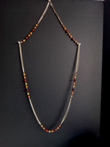 Halskette Set in Silber mit braunen Holzperlen. 25 zoll. Neu und Handarbeit - Bild 1 von 6