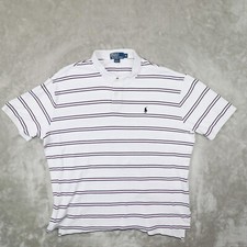 Polo Ralph Lauren Vintage Men's White Striped Short Sleeve Polo Shirt size XL