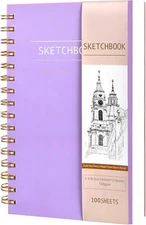 100 Sheets Small Sketchbook for Drawing, Hardcover Spiral Bound Sketch Pad 5.5 X