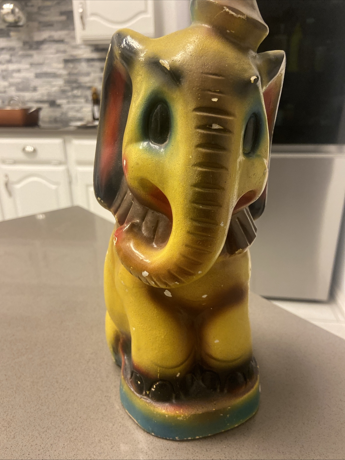 Vintage Elephant Chalkware Carnival Statue Amusement Park Fair Prize Animorphic