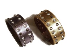 Gray  Gold metallic rhinestone  stud magnet bracelet. Genuine Leather