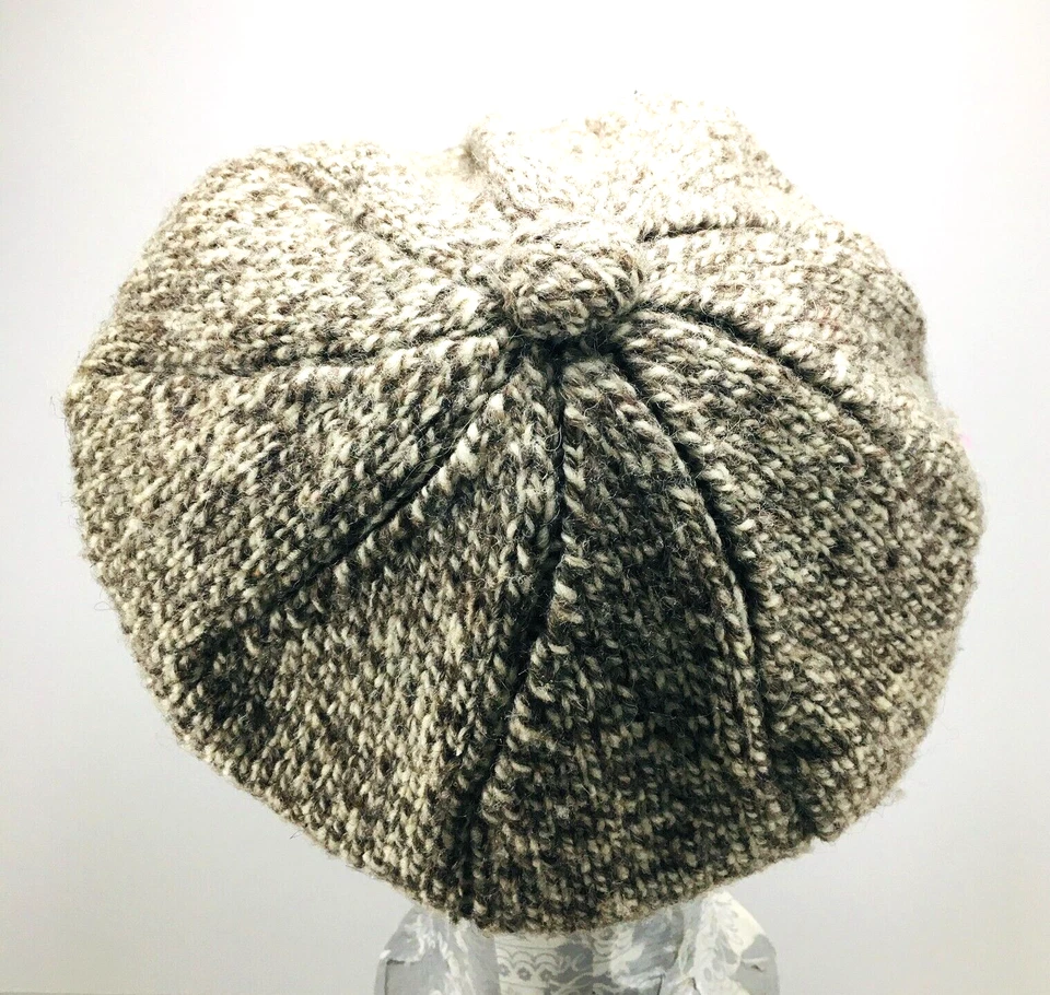 Winter Hat Newsboy Style Wool Blend Brown and White Knit Peaked   - Image 3 of 4