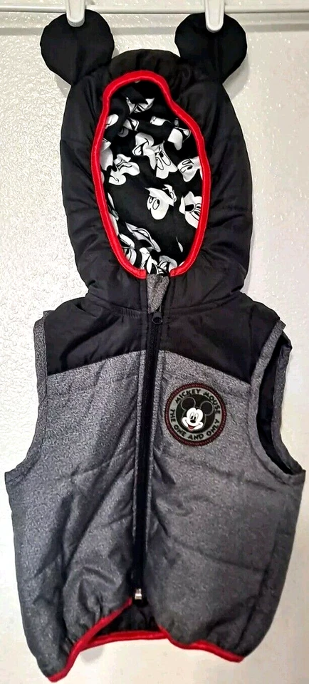 Disney Junior Niño Pequeño Chaleco con Capucha Orejas de Ratón Gris Negro Rojo Talla 2T Cremallera Completa Foto 2 de 4
