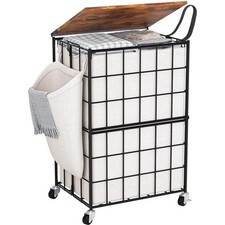 90L Laundry Basket with Wheels, Large Capacity Laundry Hamper with Removable ...