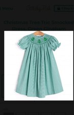 Stitchy Fish Dress Girls Size 6 Green Gingham Christmas Tree Smocked Dress