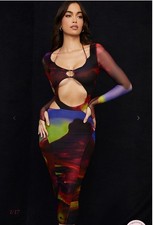 HOUSE OF CB LONDON Marina Printed Cut Out Midi Dress Party - Size S