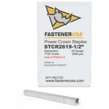1/2" LEG x 7/16" POWER CROWN 22GA GALV STAPLES 5,000ct | STCR2619-12