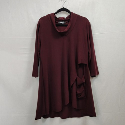 #ad Sympli Top Women 14 Burgundy Cowl Neck 3 4 Sleeve Stretch Lagenlook Travel Tunic $28.88
