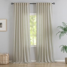 Back Tab Linen Curtains 96 Inches Long 2 Panels Country Farmhouse Curtains for