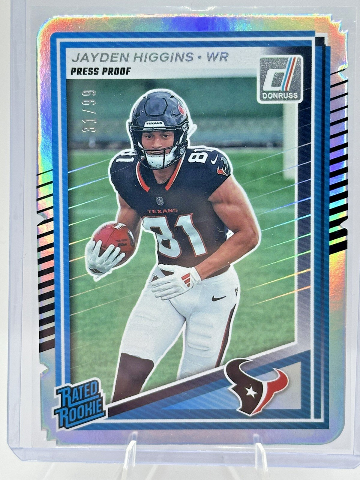 2025 Panini Donruss Jayden Higgins Press Proof Silver Die Cut /99 Rated Rookie