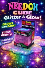 NEE DOH Nice Cube Glitter Glow PINK Squishy Toy, Brand New
