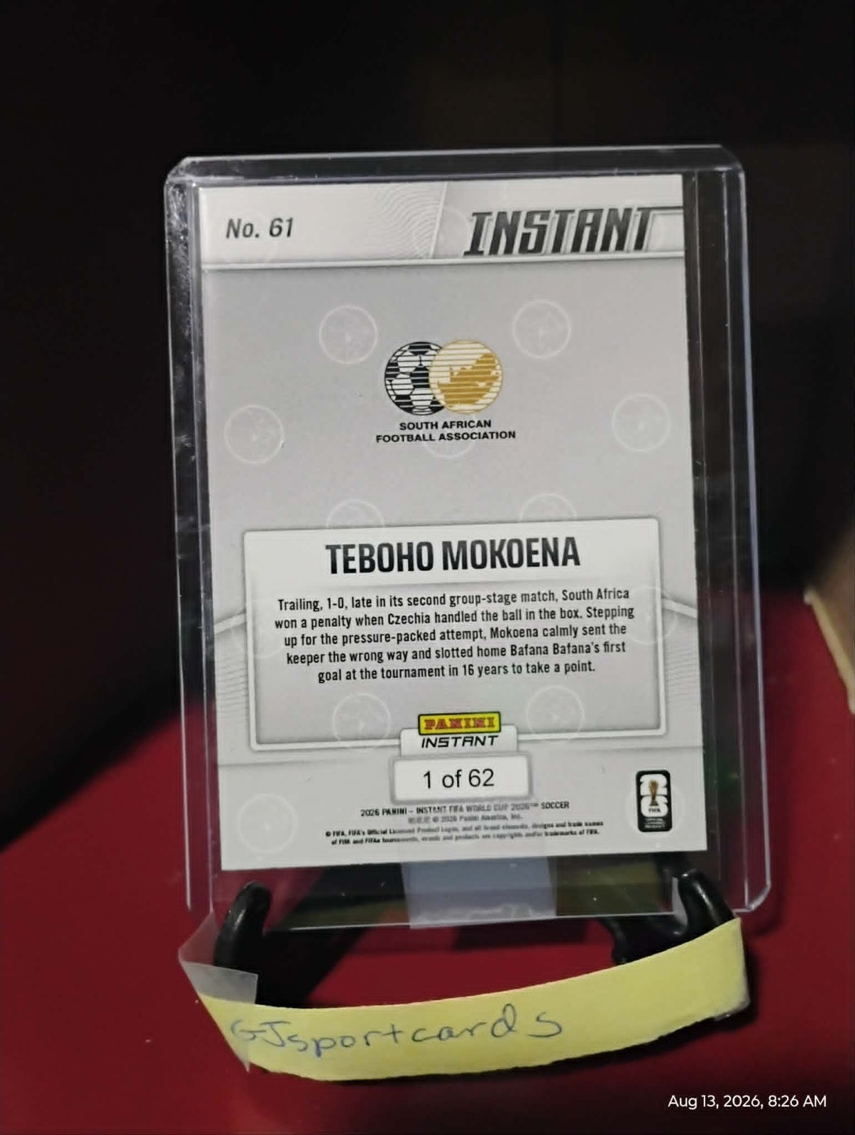 2026 Panini Instant FIFA World Cup #61 Teboho Mokoena S. Africa PR:62 In-Hand view 2