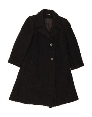 VINTAGE Damen Mantel IT 46 Large Schwarz Mohair AF10