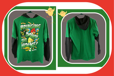 XXL 18 Angry Birds Green Black Long Sleeve Pullover Hoodie T-Shirt Youth RARE