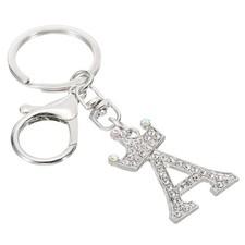 Initial Letter Keychain, Letter A Crown Design Charm, Silver Tone
