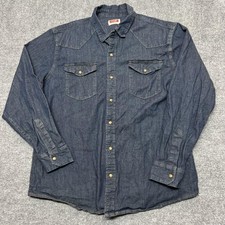 Wrangler Shirt Mens XL Blue Denim Western Snap Button Long Sleeve Stretch Casual