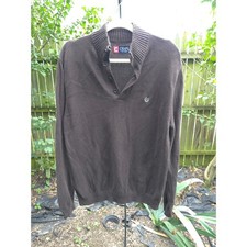 Chaps Men's Brown Cotton 3 Button Mock Neck Sweater Pullover