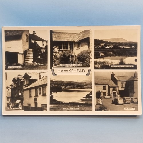 Hawkshead Postkarte 1958 Echtfoto Postamt Oldtimer Park Platz Cumbria