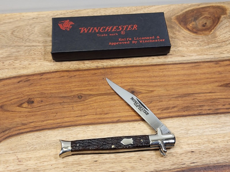 1987 WINCHESTER (#1901) SINGLE BLADE/BROWN BONE "FISH TAIL" POCKET KNIFE- MIB