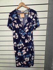 NONI B LADIES NAVY FLORAL SIDE WRAP DRESS SIZE 16 (REF 664)