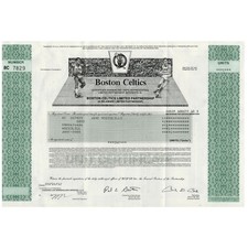 2002 Boston Celtics Limited Partnership Stock Certificate Named Uncancelled
