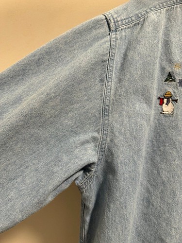 Vtg Northern Treasures Embroidered Denim Snowman Shirt XL - Picture 5 of 8